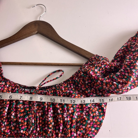 Zara Colorful Mini Floral Printed PeasantSmocked Peplum Cropped Balloon Slv XS - Picture 7 of 8